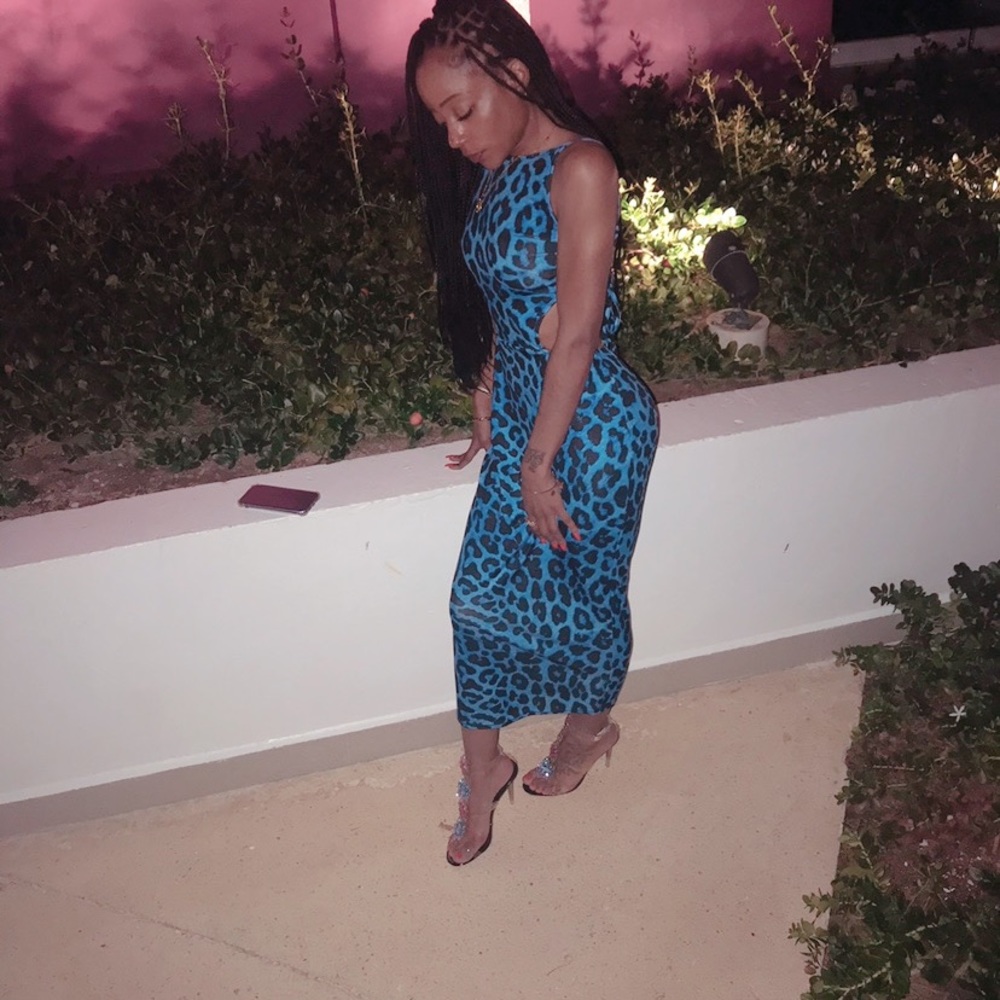 Blue cheetah print maxi dress